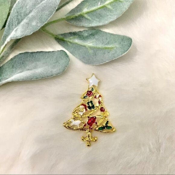 Christmas Tree Brooch / Pin Holiday Stocking Stuffer Gift Idea - Picture 1 of 3